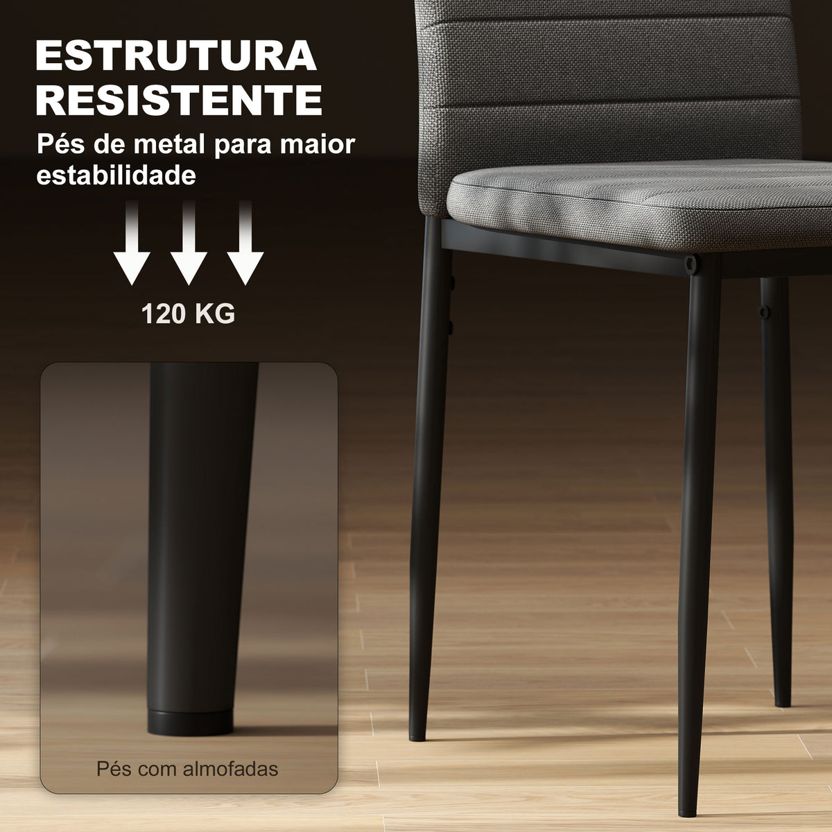 Conjunto de 6 Cadeiras de Sala de Jantar Estofadas em Linho e Pés de Metal Cadeiras Modernas para Cozinha Carga Máxima 120kg 41x50x97cm Cinza — foto 4