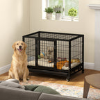 Gaiola de Metal para Cães com Rodas e Freios Bandeja Removível e Porta com Trava para Golden Retriver Labrador 92x62x75cm Preto — foto 2