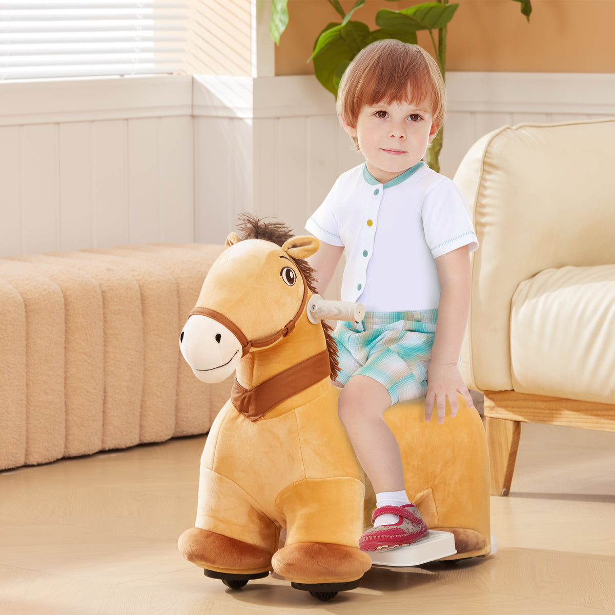 Cavalo Elétrico para Crianças de 18 a 36 Meses Cavalo de Brincar Elétrico com Bateria 6V Rodas e Música Carga 25 kg 69x34x53 cm Marrom — foto 2