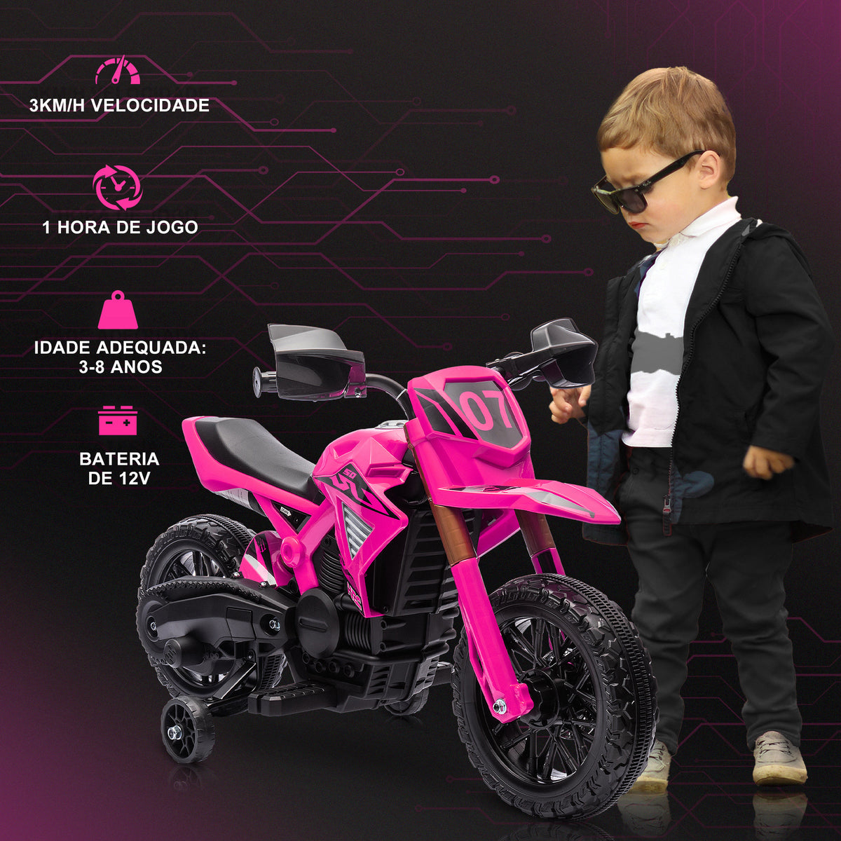 AIYPLAY Mota Elétrica para Crianças acima de 3 Anos Moto a Bateria para Crianças 6V com Rodas de Treino e Buzina Mota para Crianças Carga 30 kg 105x57x62 cm Rosa — foto 4