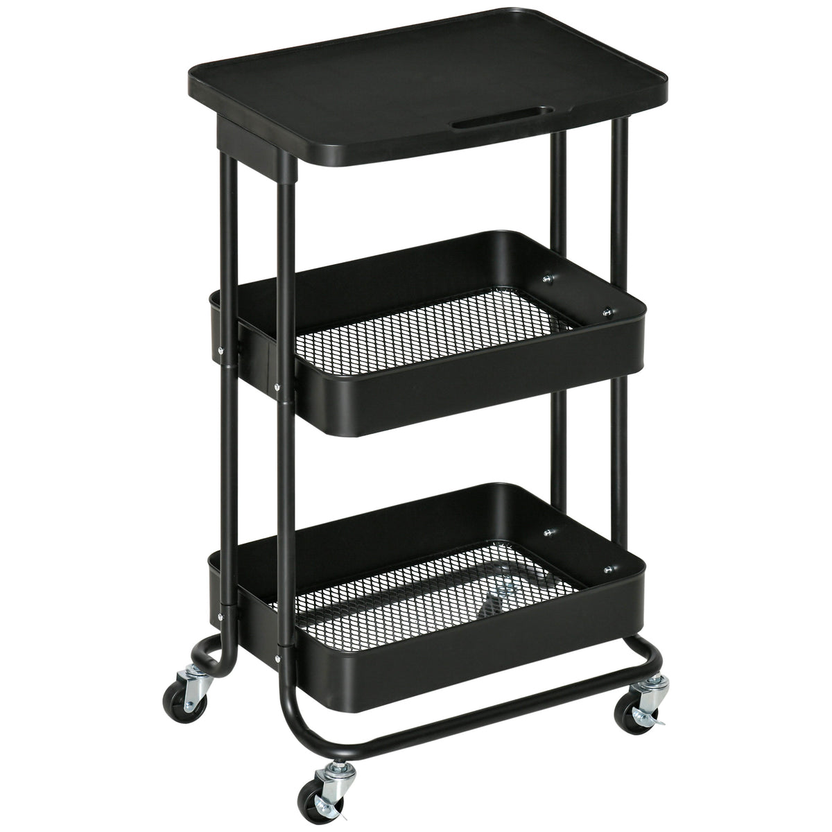 Carrinho de Cozinha com Rodas Carrinho de Armazenamento de 3 Níveis e Rodas com Freio para Sala de Estar Dormitório Escritório 46x34,5x76,5cm Preto — foto 1