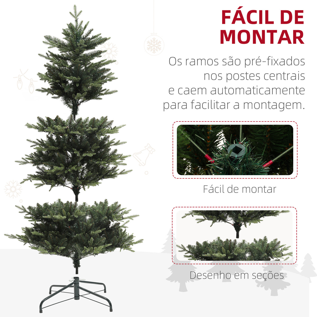 Árvore de Natal 180 cm Árvore de Natal Artificial com 350 Luzes LED 726 Ramos e Suporte de Aço Decoração de Natal para Sala de Estar Interior Ø114x180 cm Verde — foto 7