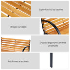 Banco de jardim 2 lugares com encosto e apoios de braços Ripas de madeira e estrutura de aço Carga 230 kg 122x60x80 cm Cor natural e preto — foto 6