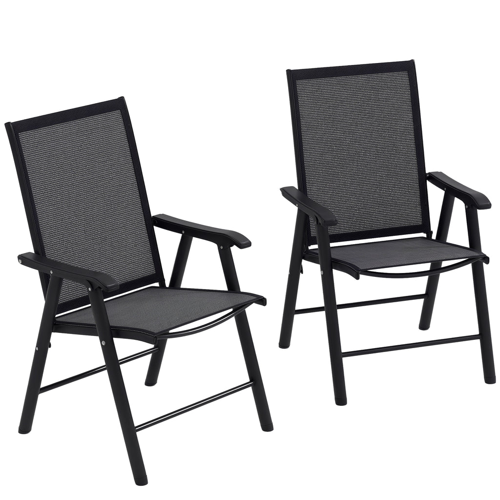 Conjunto de 2 Cadeiras Dobráveis para Exterior com Apoio para o Braço Cadeiras para Jardim com Textilene e Metal Carga 110 kg 58x64x94 cm Cinza Escuro — foto 1