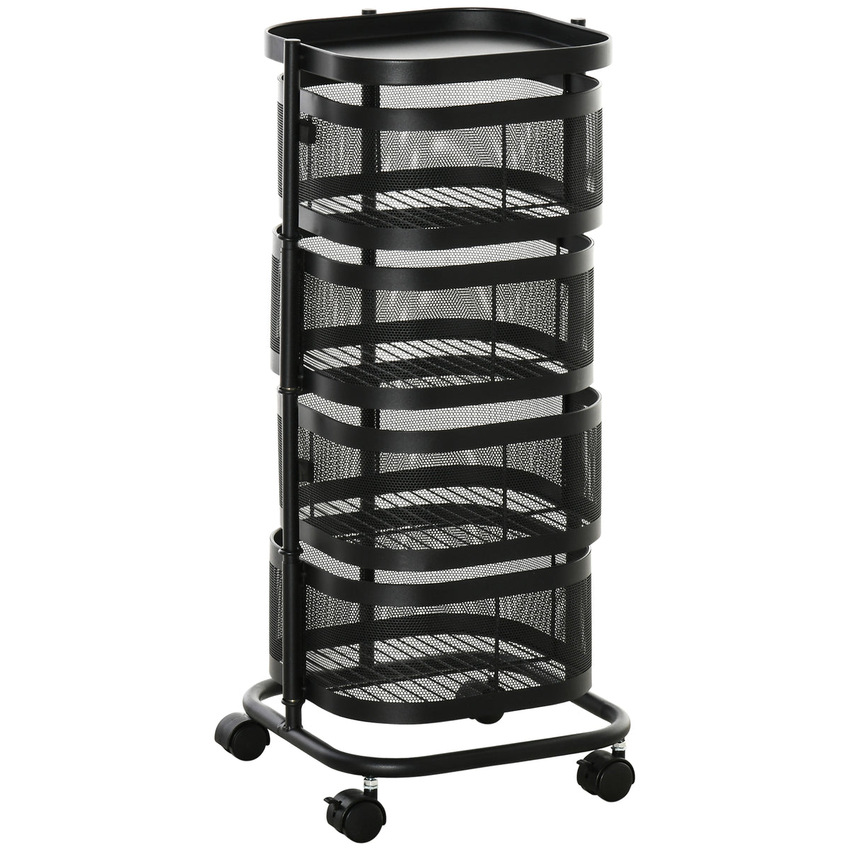 Carrinho Auxiliar com Rodas de 5 Níveis Carrinho de Cozinha com 4 Cestas de Armazenamento Rotativas a 270° e Prateleira Superior para Frutas Legumes Utensílios 33x33x77 cm Preto — foto 1