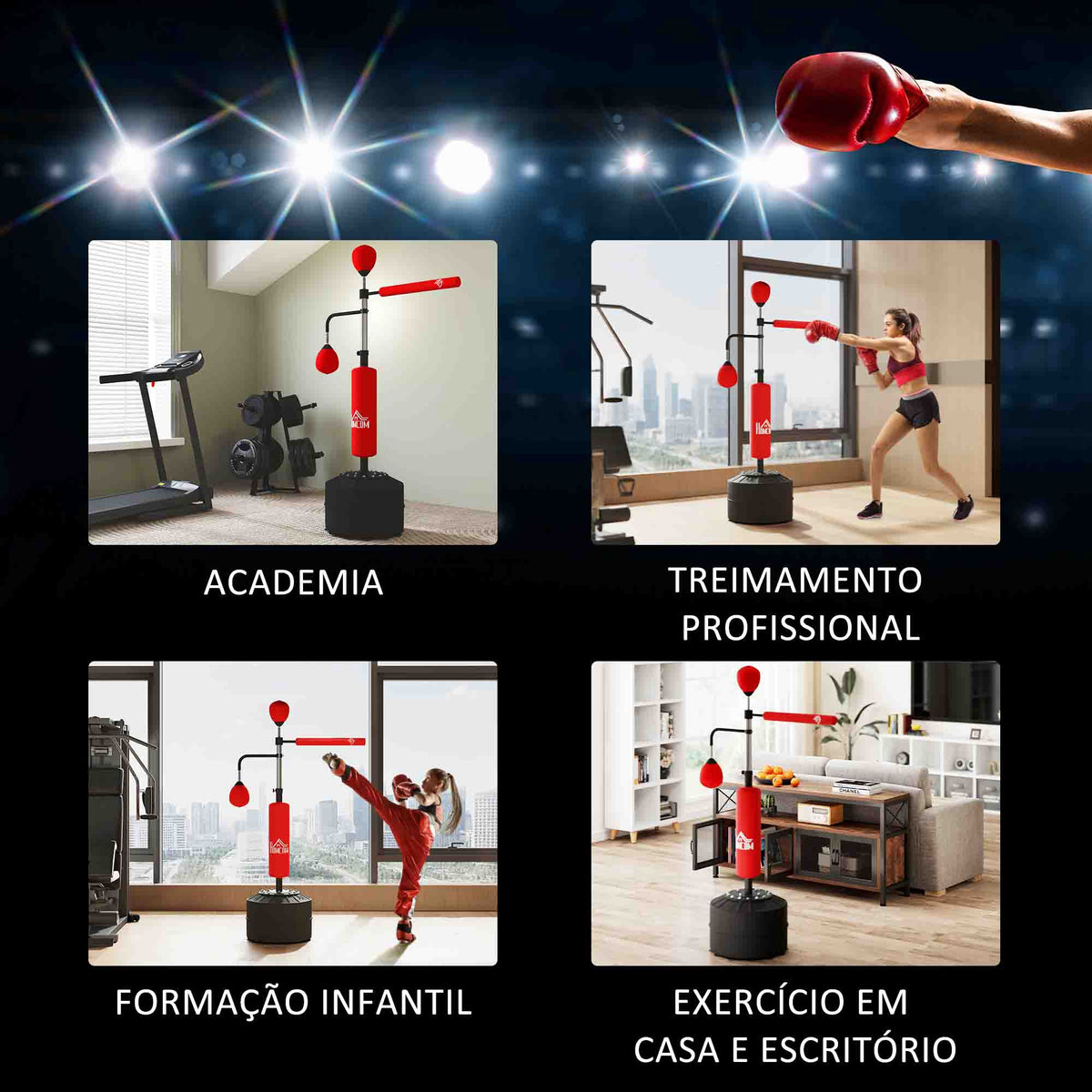 Punching Ball de Boxe com Altura Ajustável com 2 Bolas de Velocidade Barra Giratória 360° e Base Preenchida com Água ou Areia Punching Ball para Adultos 88x50x160-230 cm Vermelho e Preto — foto 7