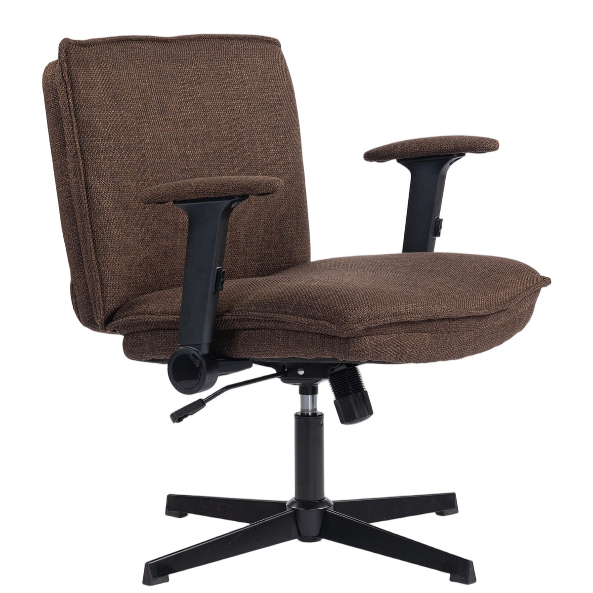 Cadeira de Escritório Cadeira de Secretária com Apoios de Braço Rebatíveis Assento Largo sem Rodas Altura Ajustável Giratória Função Basculante e Estofada em Linho 76x70x85-97 cm Castanho — foto 1