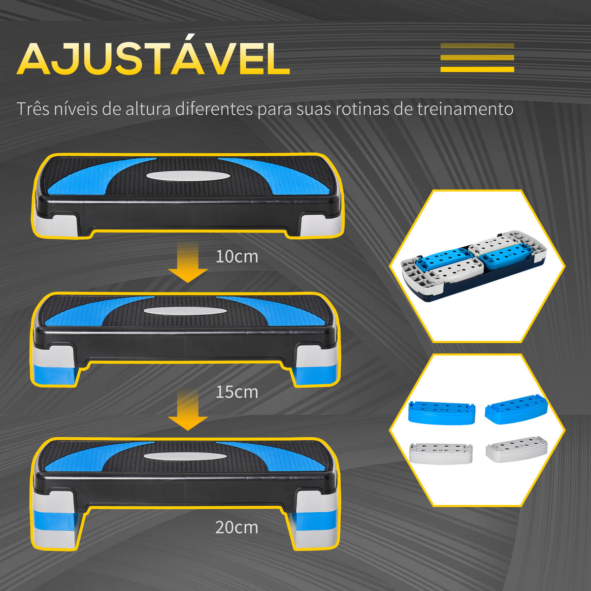 Step para Exercício Aeróbico Plataforma Step com Altura Ajustável em 3 Níveis com Carga Máxima 150kg para Exercício em Academia Casa 80x31x10-20cm Azul — foto 4