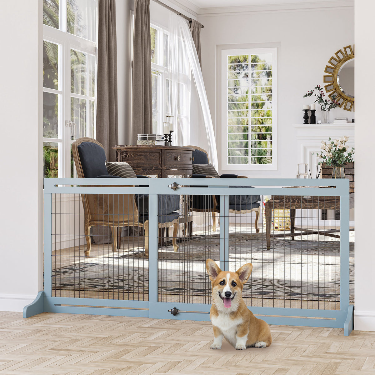 Barreira de Segurança para Cães de Madeira Extensível com Pés de Suporte Barreira de Proteção para Animais de Estimação para Portas Escada Corredor 104-183x36x69 cm Cinza — foto 2