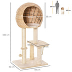 Árvore arranhador para gatos Torre de escalada com plataformas caverna corda de brincar poste de sisal 48x40x100 cm Bege — foto 3
