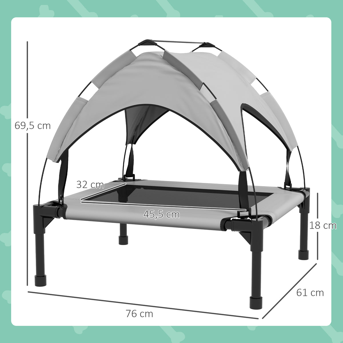 awHut Cama para Cães Elevada com Toldo Cama para Cães Médios com Estrutura de Aço e Bolsa de Transporte para Interior e Exterior 76x61x69,5 cm Cinzento Claro — foto 3