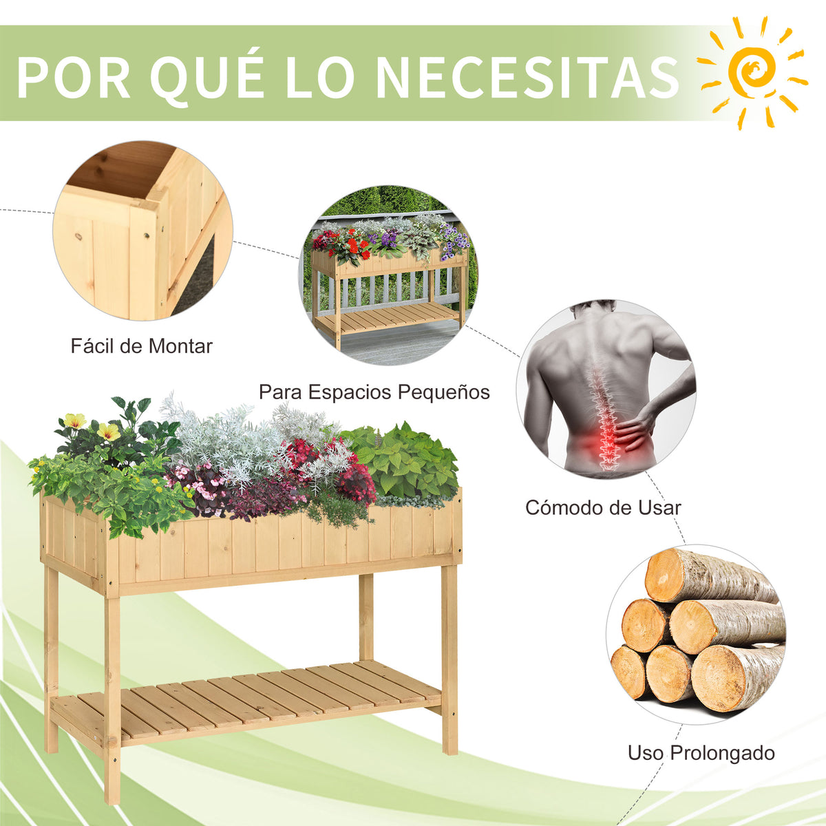 Horta Vertical de Madeira 120x60x81cm Floreira Elevada para Cultivo de Plantas Flores com Prateleira Inferior para Jardim Terraço Exterior — foto 7