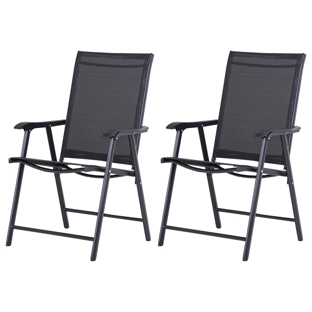 Conjunto de 2 Cadeiras Dobráveis para Exterior com Apoio para o Braço Cadeiras para Jardim com Textilene e Metal Carga 110 kg 58x64x94 cm Preto — foto 1
