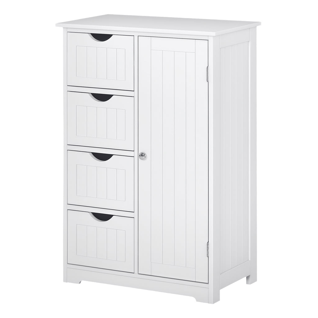 Armário Casa de Banho de Madeira Móvel Auxiliar Organizador Moderno de Madeira com 1 Armário e Gavetas 56x30x83 cm Branco — foto 1