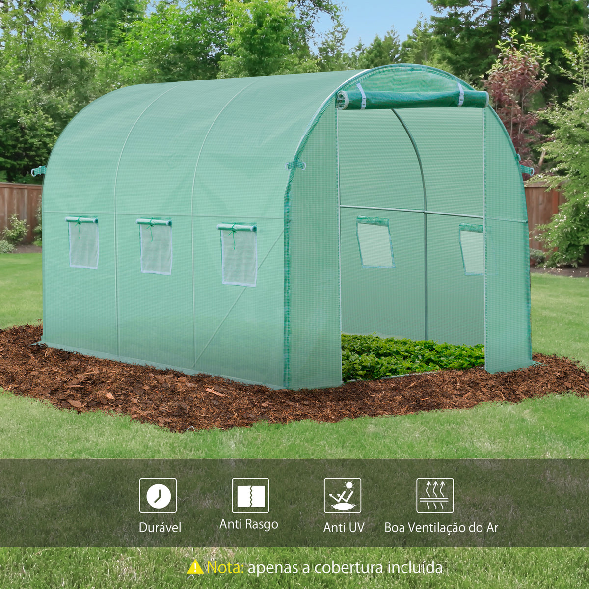 Cobertura de Estufa com 6 Janelas e Porta para Jardim Anti-UV e Anti-envelhecimento PE 300x200x200 cm Verde — foto 5