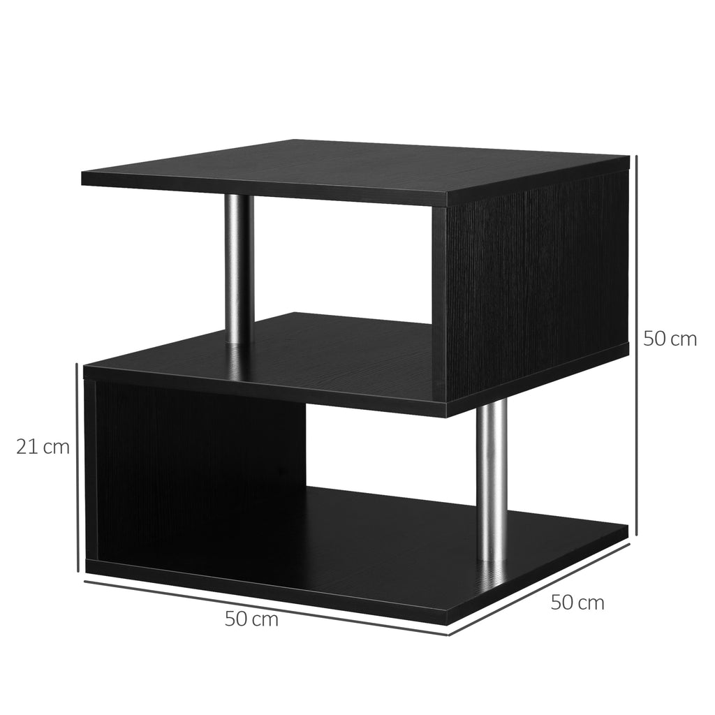 Mesa de Apoio de 3 Níveis Mesa Auxiliar Moderna com Forma de S Prateleiras Abertas e Estrutura de Metal para Sala Quarto 50x50x50 cm Preto Brilhante — foto 3