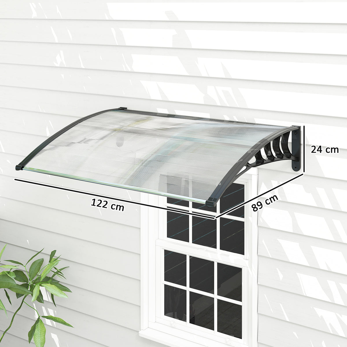 Marquise de Proteção 122x89 cm para Portas e Janelas Contra Sol e Chuva Telhado de Proteção com Desenho Moderno Transparente e Preto — foto 3