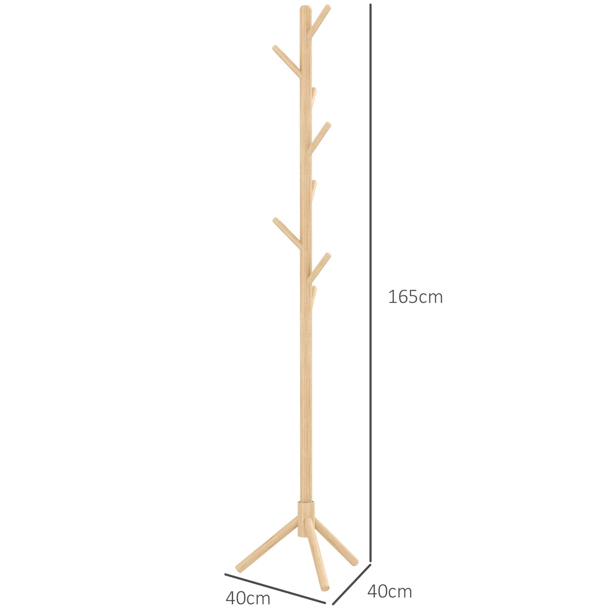 Cabide de Pé de Madeira Cabide de Pé com 8 Ganchos para Pendurar Roupa e Bolsas Cabide em Forma de Árvore para Corredor Entrada Quarto 40x40x165 cm Natural — foto 3