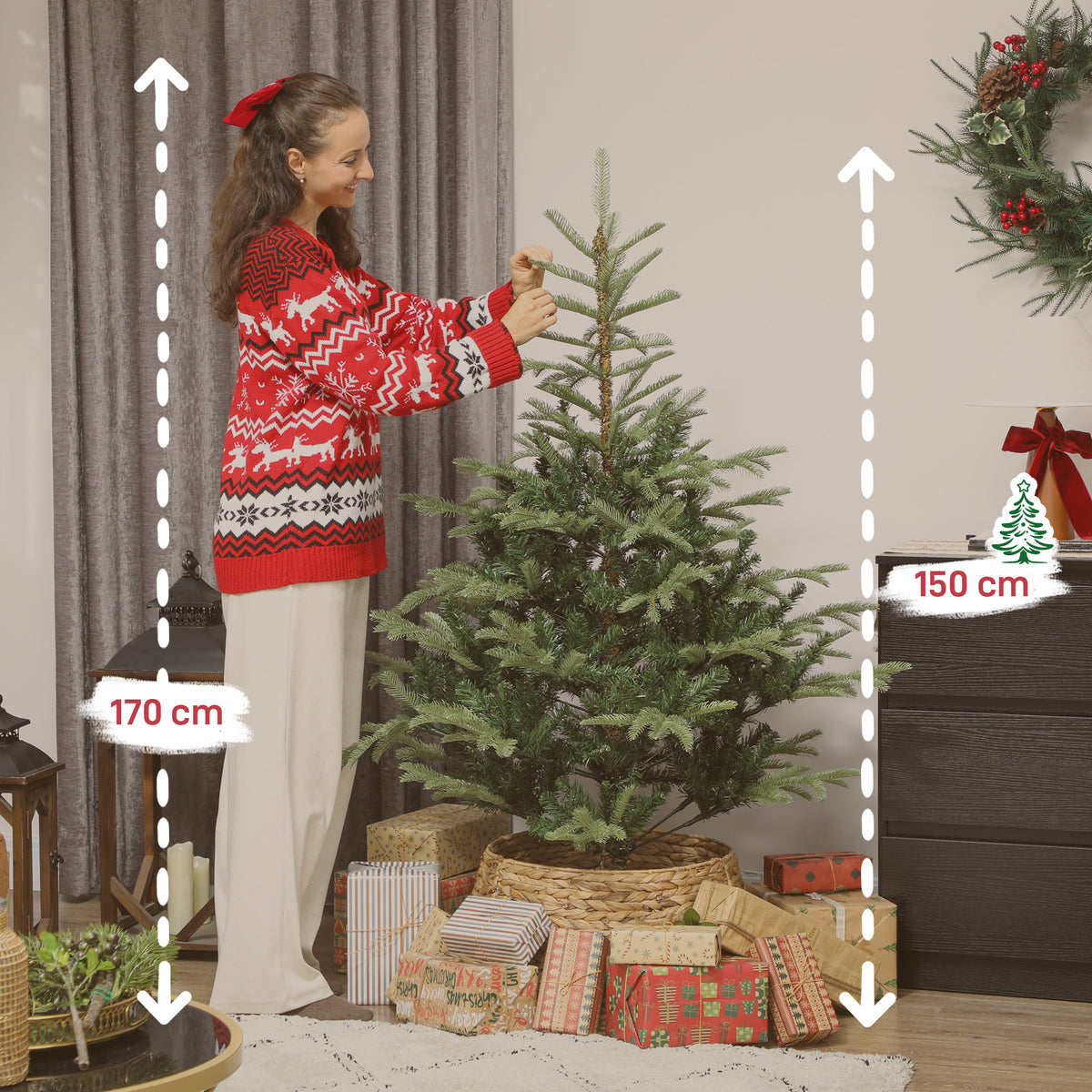 Árvore de Natal Artificial 150 cm Árvore de Natal com 492 Ramos Densos e Suporte Metálico Dobrável Montagem Fácil para Interior Verde — foto 3