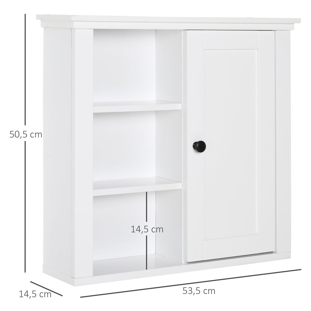 Armário de banheiro multifuncional Armário de parede com economia de espaço com 3 níveis abertos 1 porta Prateleira de sobreposição ajustável 53x14.5x50.5 cm Branco — foto 3