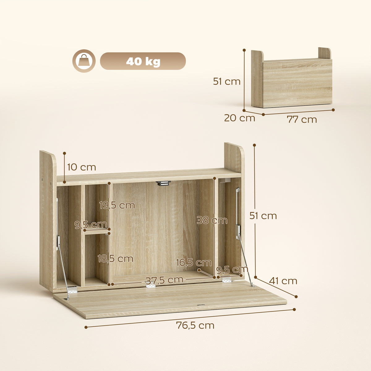 Secretária de Parede Mesa Dobrável com Prateleiras Que Economizam Espaço para Casa e Escritório 77x20x51 cm — foto 2