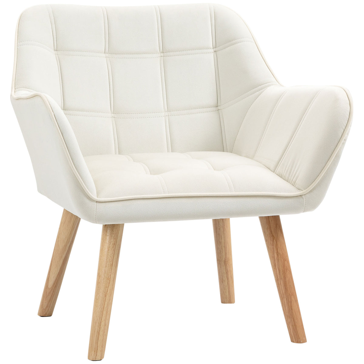Poltrona Moderna Poltrona de Leitura Estofada em Veludo com Assento Amplo Pés em Madeira Poltrona Relax para Sala de Estar Quarto 67x61,5x71 cm Creme — foto 1