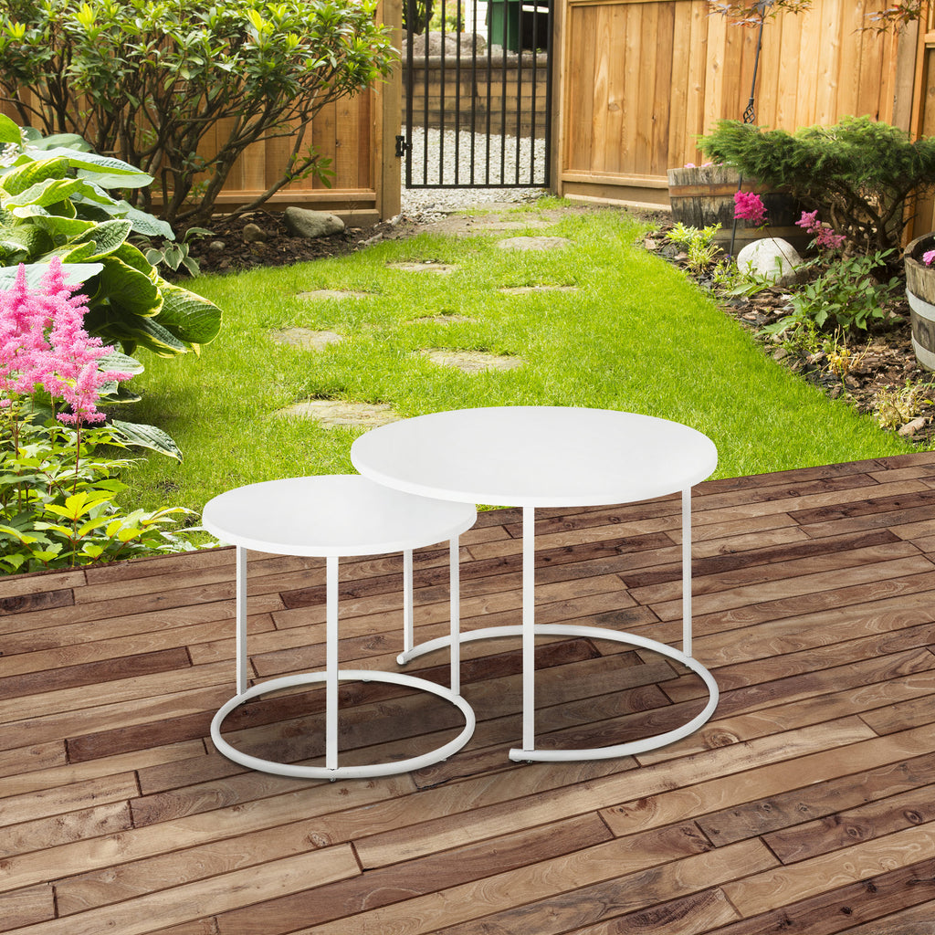 Conjunto de 2 Mesas de Centro Mesas Laterais Redondas de Metal para Sala Jardim Carga Máxima de 25 kg Φ70x50 cm Branco — foto 2