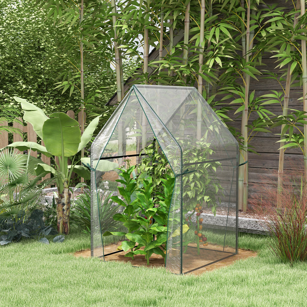 Estufa de Jardim Estufa de Varanda com 2 Portas com Fecho de Correr Anti UV para Cultivo de Plantas Flores Verduras 90x90x145 cm Transparente — foto 2