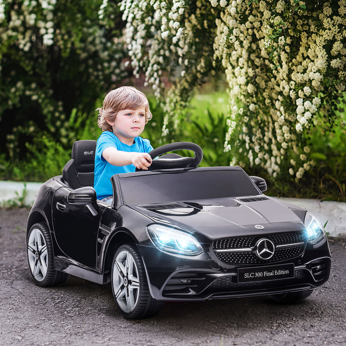 Carro Elétrico Mercedes SLC 300 12V para Crianças de 3-6 Anos com Controlo Remoto Faróis LED Buzina Música TF USB e Abertura da Porta 3-5km/h 107x62,5x44 cm Preto — foto 2