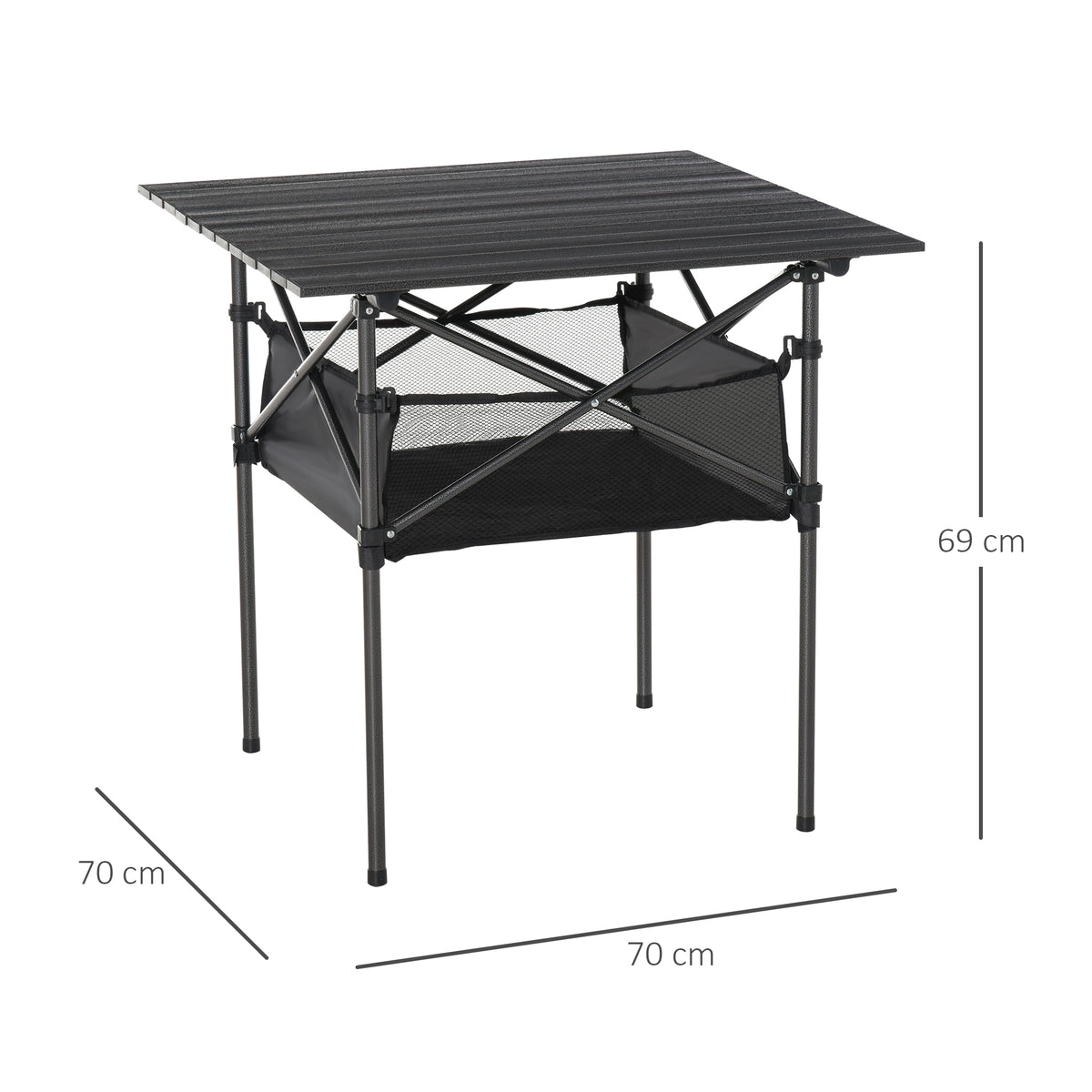 Mesa dobrável de camping Mesa de piquenique com malha de armazenamento e bolsa de transporte 70x70x69 cm Preto — foto 3