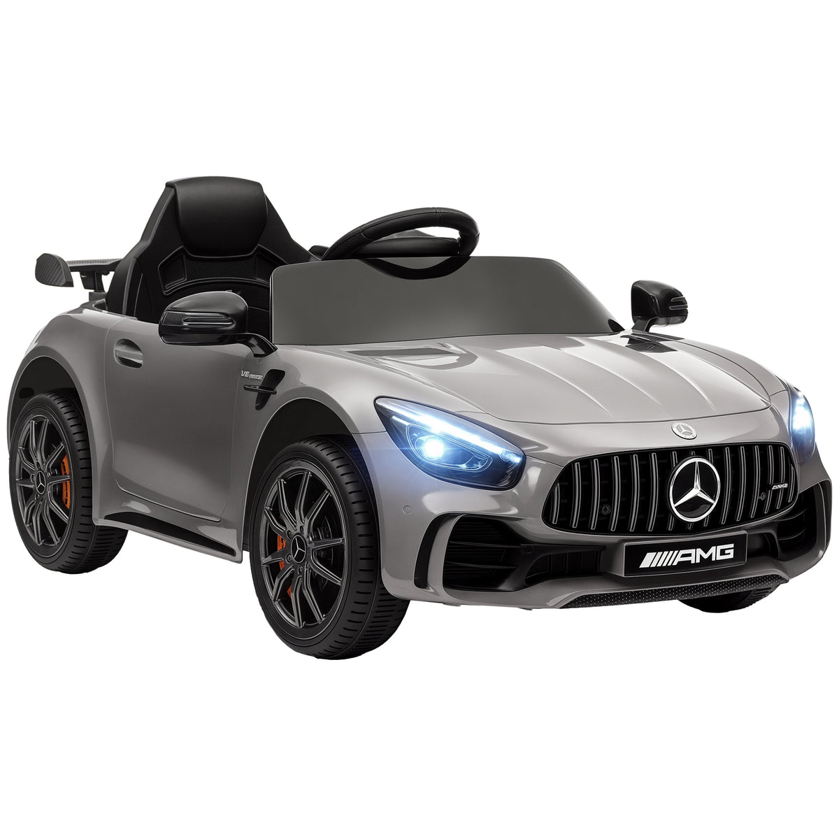 Carro Elétrico para Crianças acima de 3 Anos Carro Mercedes-Benz AMG GTR Carro Elétrico Infantil com Bateria 12V Controlo Remoto Faróis Buzina e Música 108x67x46 cm Prata — foto 1