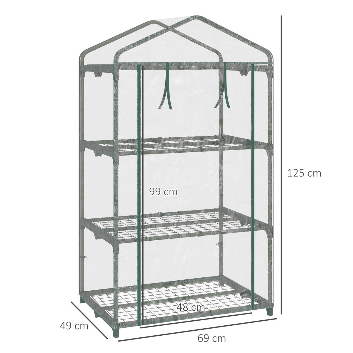 Estufa de Jardim com 3 Prateleiras Metálicas e Porta Enrolável Estufa de Varanda Exterior para Cultivo de Plantas Flores 69x49x125cm Transparente — foto 3