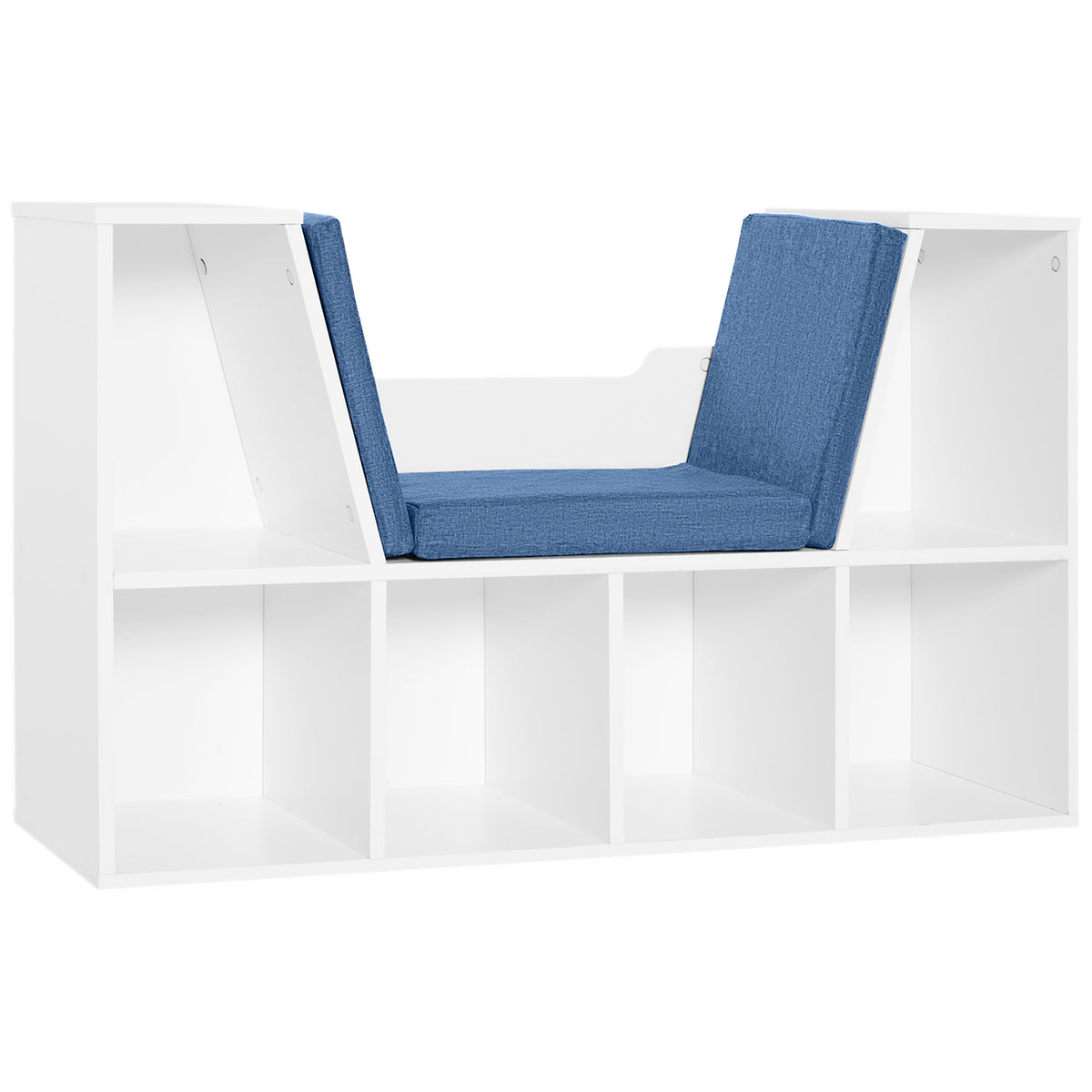 Estante para Livros com Banco Integrado e 6 Cubos Estante Infantil com Assento 102x30x61 cm Branco e Azul — foto 1