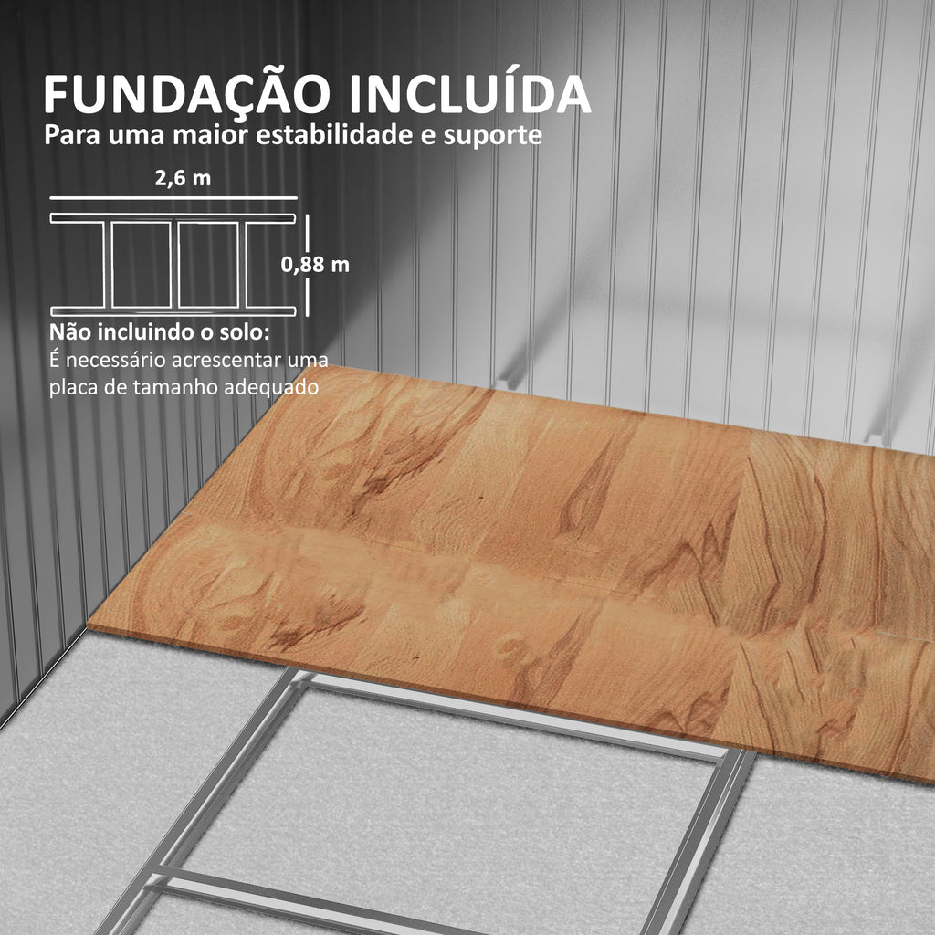 Abrigo de Jardim Exterior Abrigo e Jardim Metálico para Armazenamento de Ferramentas com Base Incluída e 4 Janelas 277x195x192 cm Madeira — foto 6