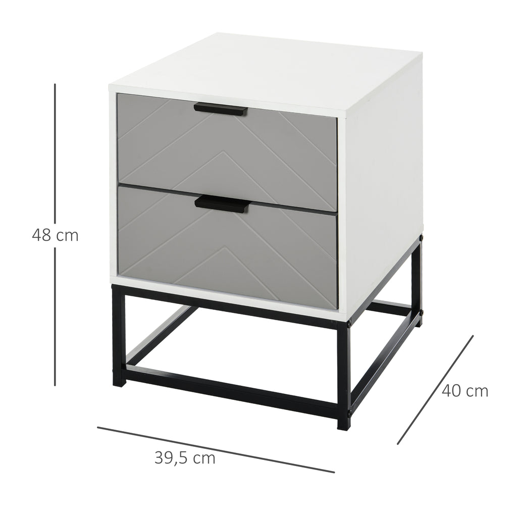 Mesa de cabeceira Mesa lateral com 2 gavetas e base elevada de metal Estilo moderno e minimalista 39,5x40x48 cm Branco e cinza — foto 3