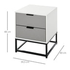 Mesa de cabeceira Mesa lateral com 2 gavetas e base elevada de metal Estilo moderno e minimalista 39,5x40x48 cm Branco e cinza — foto 3