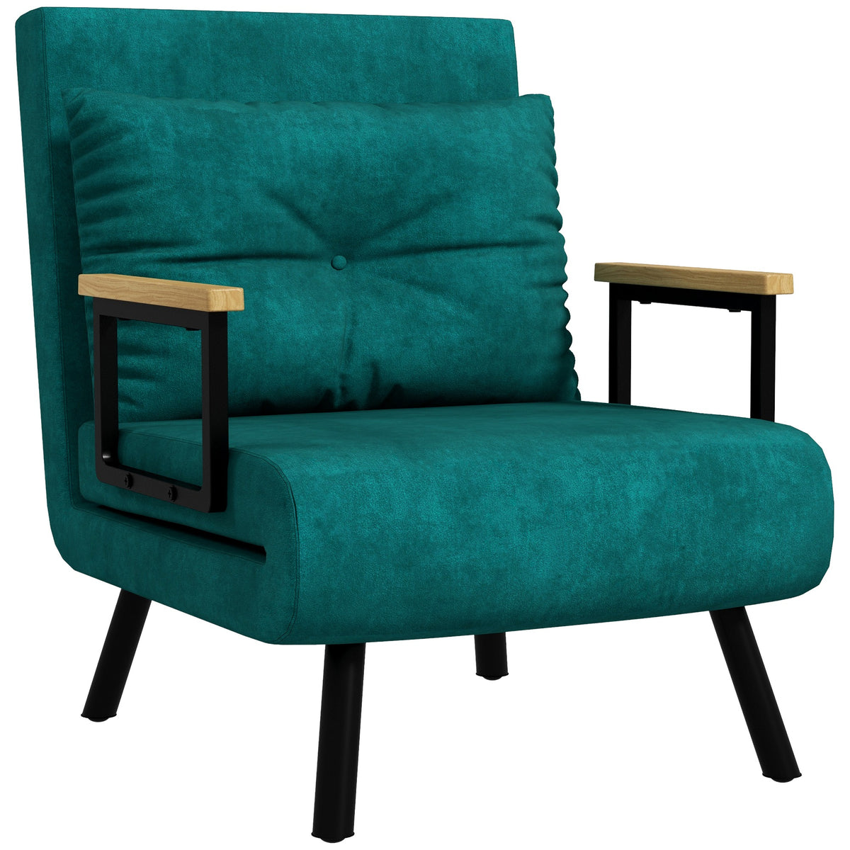 Poltrona Convertível em Cama Dobrável Poltrona Convertível em Cama com Encosto Ajustável em 5 Níveis e Almofada Acolchoada para Escritório Dormitório Sala de Estar Carga 120 kg 63x73x81 cm Verde — foto 1