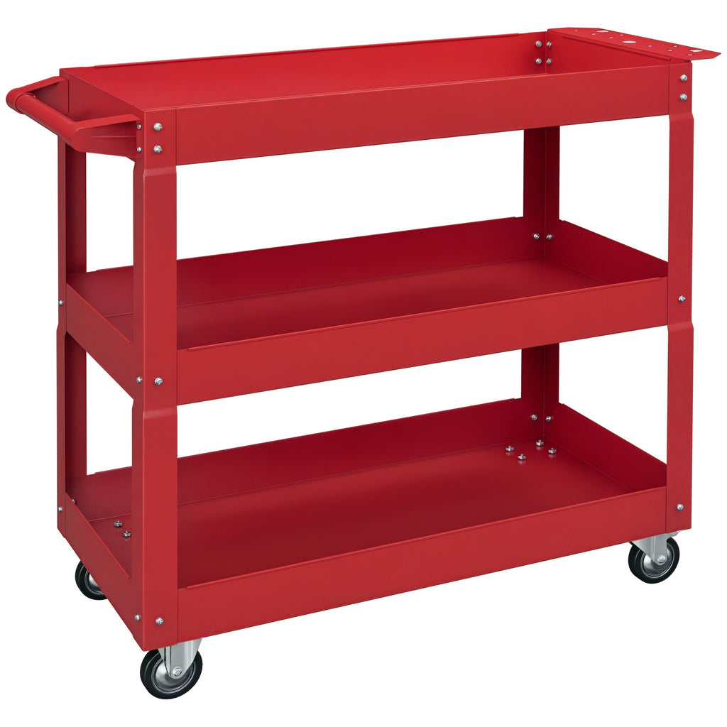 Carrinho de Ferramentas com Rodas Carro de Ferramentas de Oficina de Aço com 3 Prateleiras de Armazenamento e Alça Lateral para Garagem Oficina Carga Máxima 150kg 83x35,3x76 cm Vermelho — foto 1
