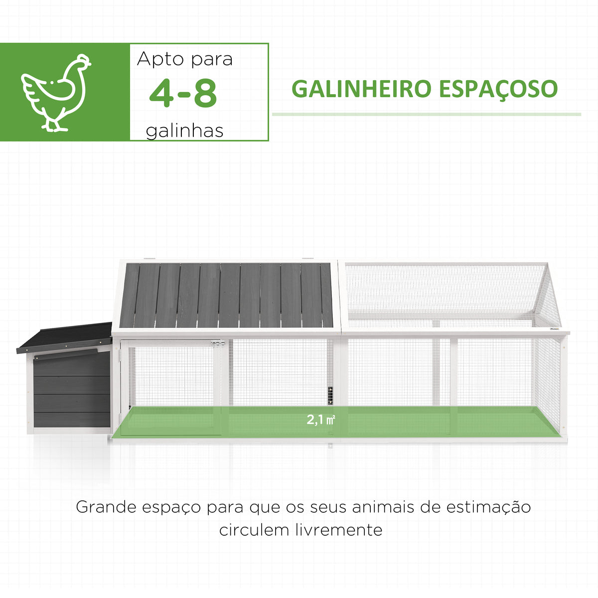 Galinheiro de Madeira Galinheiro de Exterior Espaçoso de 2 Andares para 4-8 Galinhas com Teto Abatível Cercado Portas com Fechadura e Caixa Ninho 240x112,5x76 cm branco e Cinza — foto 4