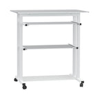 Secretária com Rodas Mesa para Computador com Bancada e Prateleiras de Cristal para Dormitório Escritório 80x51x83cm Branco — foto 1