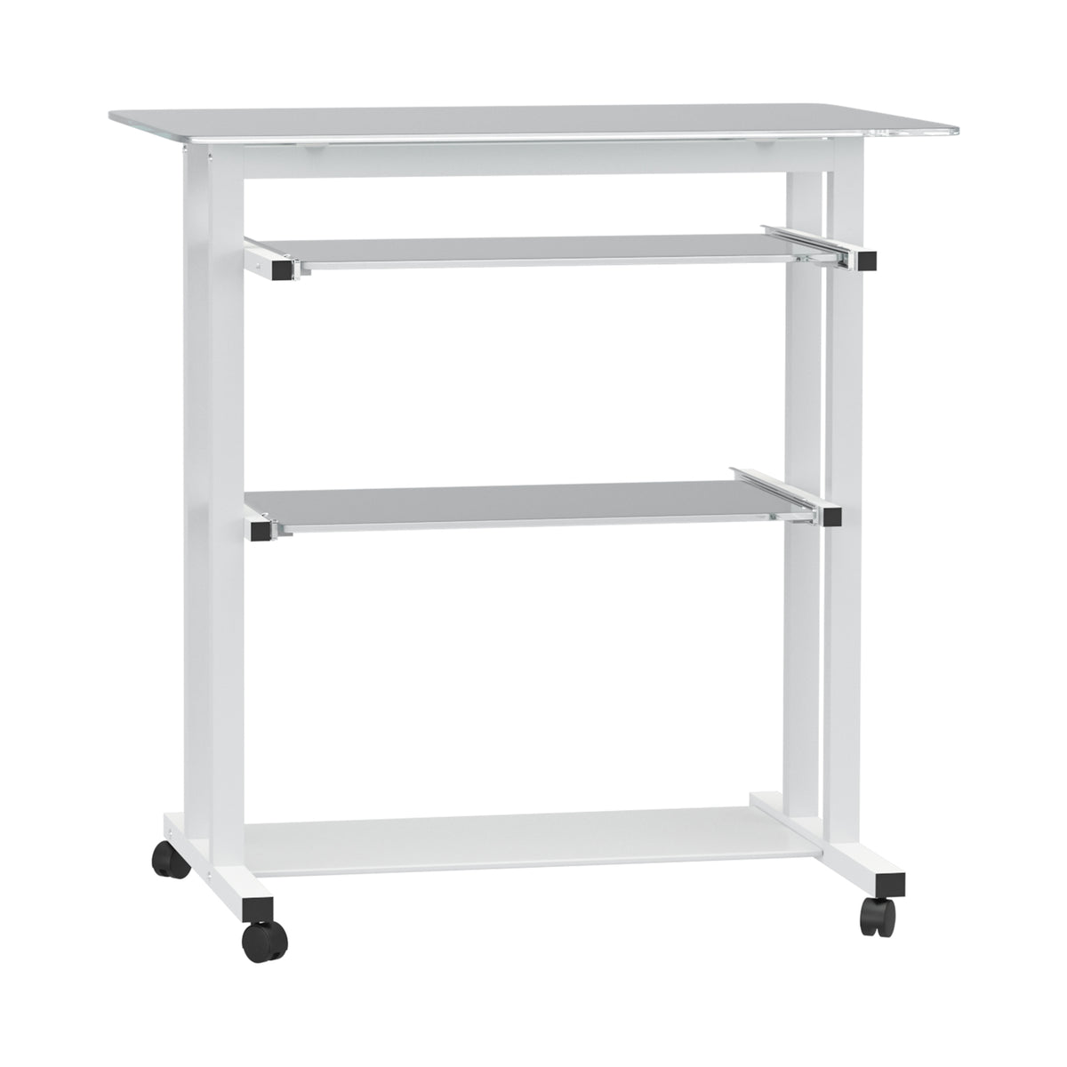 Secretária com Rodas Mesa para Computador com Bancada e Prateleiras de Cristal para Dormitório Escritório 80x51x83cm Branco — foto 1