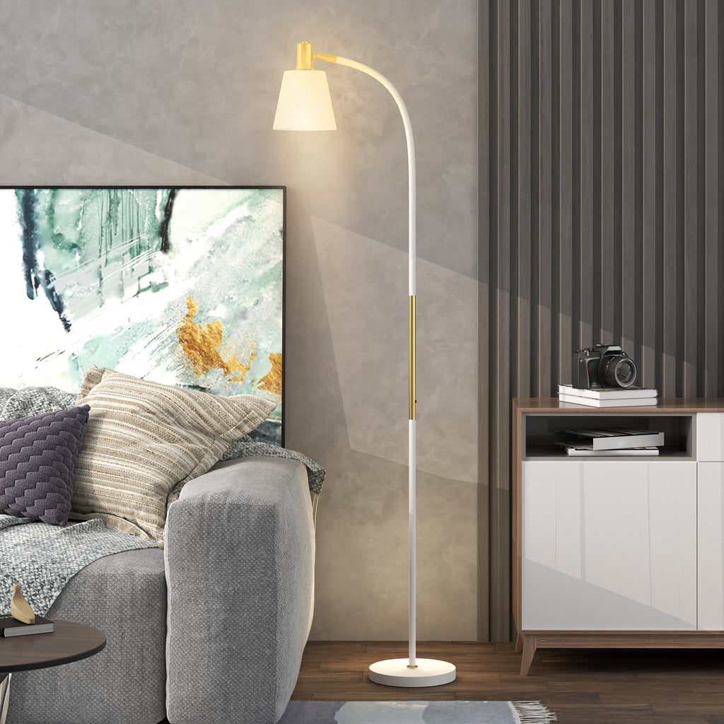 Candeeiro de Pé LED Candeeiro de Pé para Sala de Estar com Altura Ajustável Ecrã Interruptor Basculante para Sala de Estar Escritório Quarto 49x21x127-160 cm Branco e Dourado — foto 7