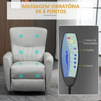 Poltrona de Massagem Relax Estofada em Tecido Técnico com Reclinação Manual 155° 8 Zonas de Massagem Contolo Remoto Apoio para os Pés e 2 Bolsos Laterais 79x101x96cm Cinza Claro — foto 5