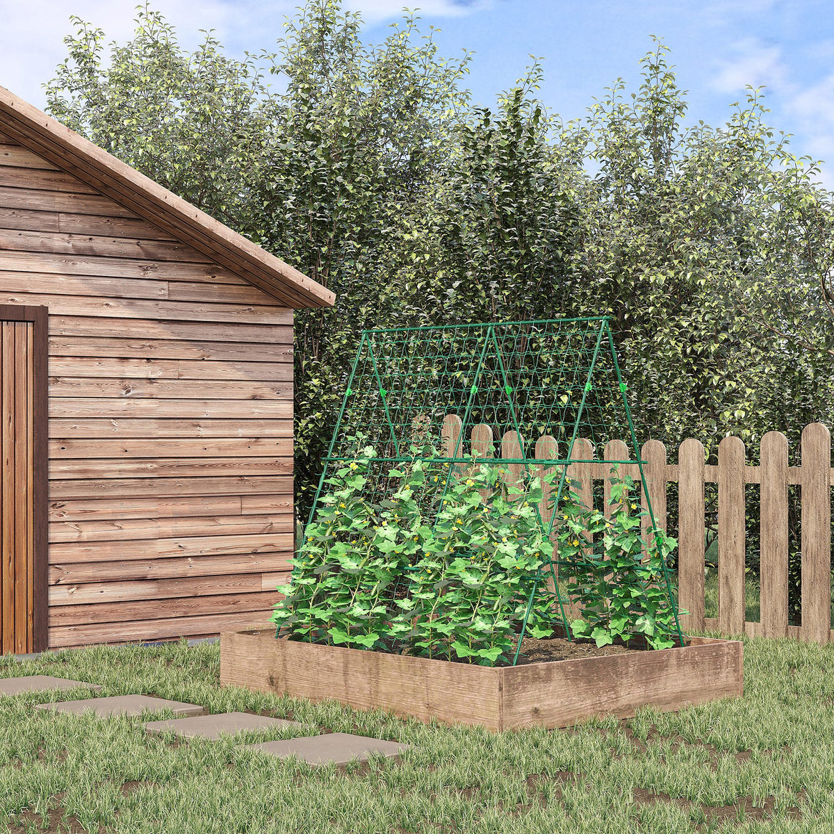 Treliça de Jardim Triangular Suporte para Plantas Trepadeiras com Estrutura em Aço para Frutas Legumes Flores e Decoração para Exterior Pátio Varanda 180x100x180 cm Verde — foto 2