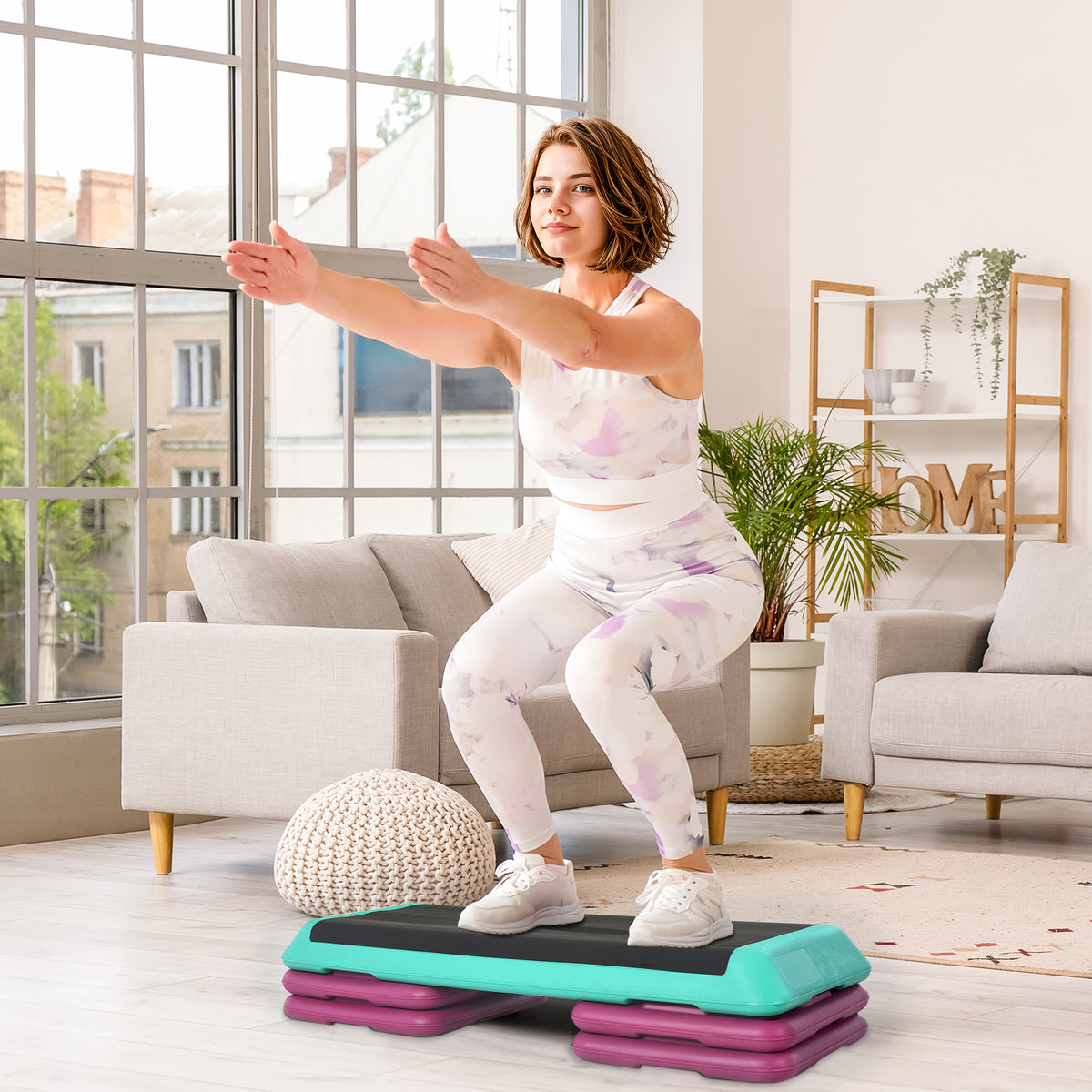 Step para Fitness Antiderrapante Altura Regulável 3 Níveis de 10/15/20 cm Carga 150 kg para Exercício em Casa Ginásio 110x40x20 cm Multicolor — foto 2