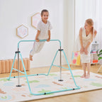 Barra de Ginástica Artística Barra Horizontal Dobrável com Altura Ajustável Equipamento de Ginástica para Treino em Casa para Crianças 154x106,2x88,5-128,5 cm Azul Celeste — foto 2