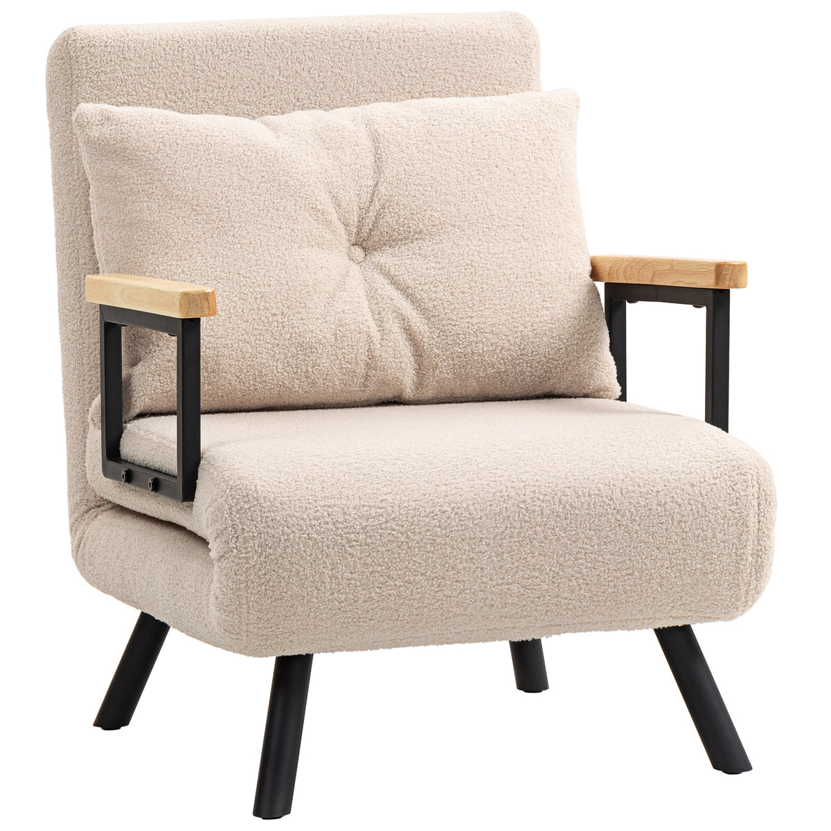 Poltrona Convertível em Cama Dobrável Poltrona 3 em 1 Convertível em Cama com Encosto Ajustável em 5 Níveis e Almofada Acolchoada para Escritório Sala de Estar Carga 120 kg 63x73x81 cm Bege - Modelo 1 — foto 1
