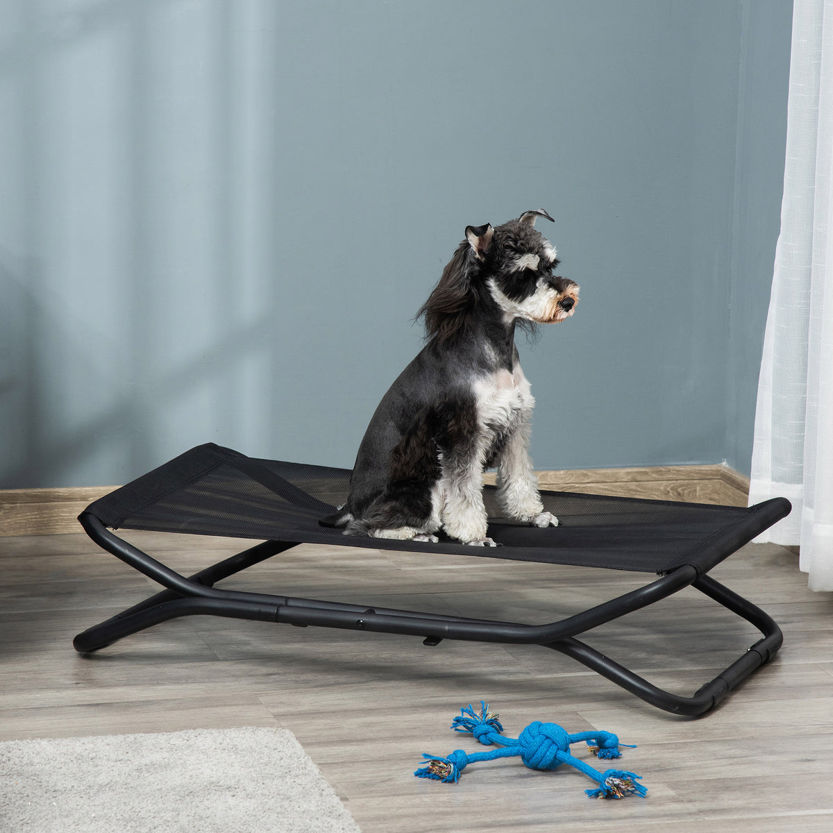 Cama Elevada para Cães Dobrável Cama para Animais de Estimação Pequenos e Médios com Tecido de Malha Respirável Estrutura de Aço para Interior e Exterior 92x56,5x19,5cm Preto — foto 2