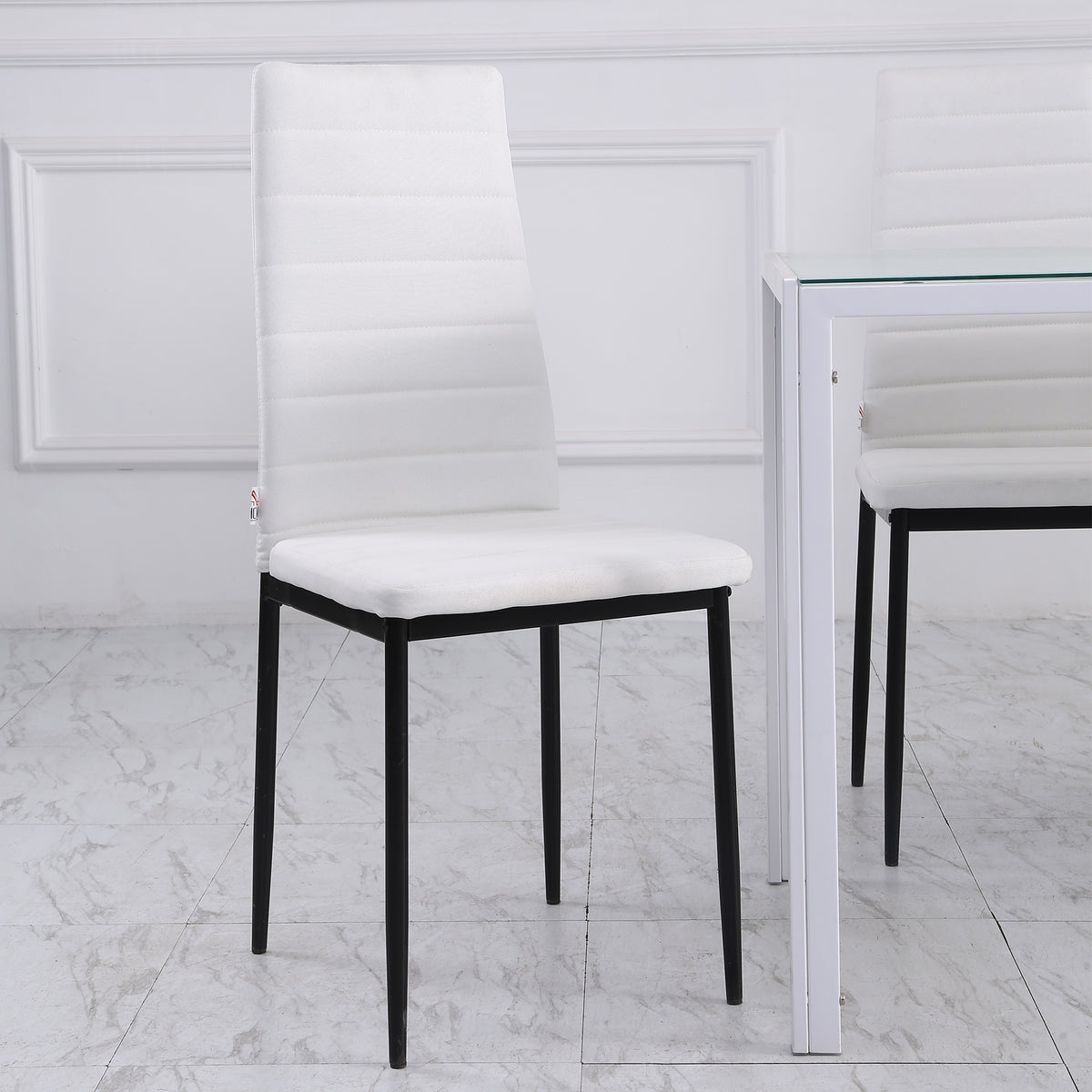 Conjunto de 4 Cadeiras de Sala de Jantar Estofadas em Linho e Pés de Metal Cadeiras Modernas para Cozinha Carga Máxima 120kg 41x50x97cm Branco — foto 6