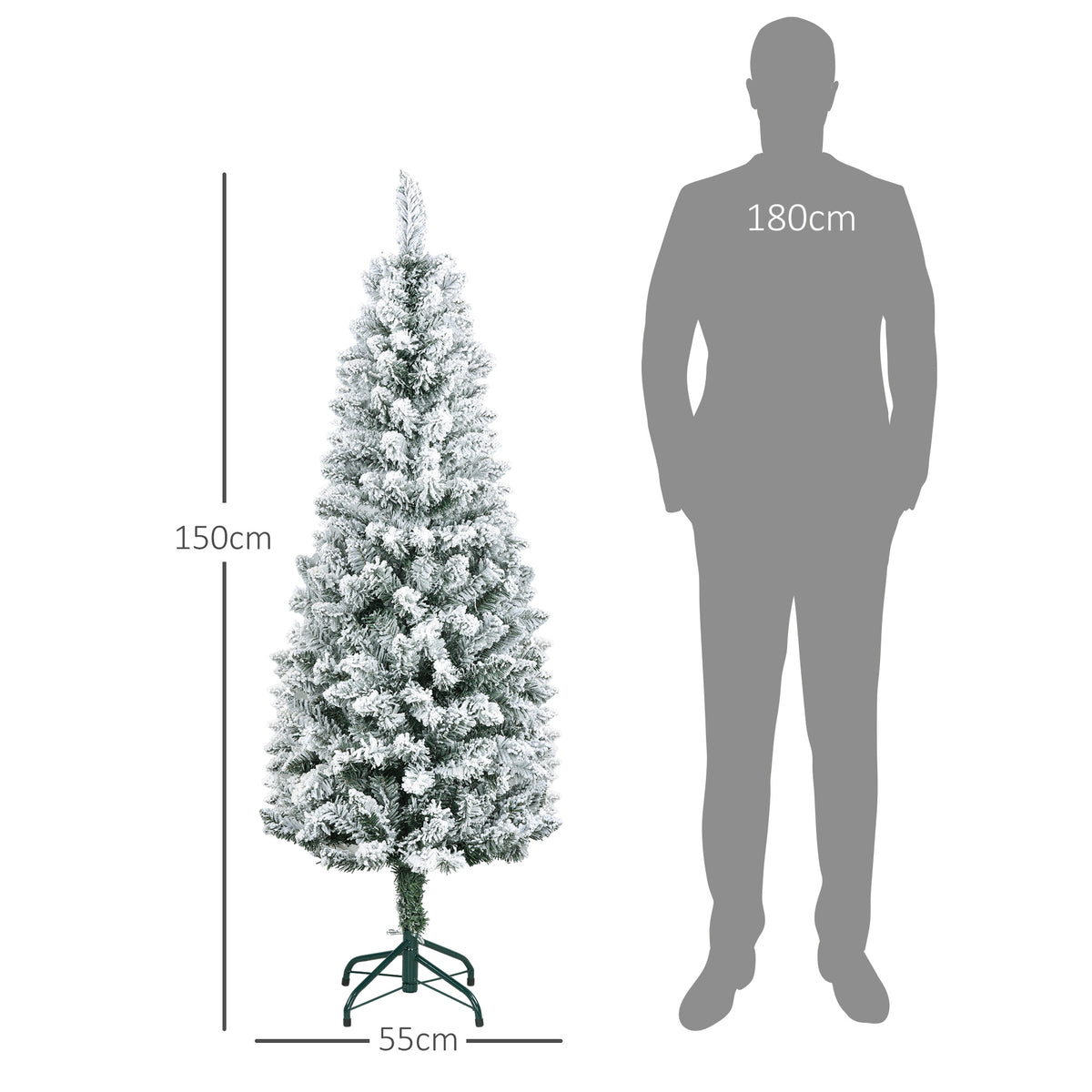 Árvore de Natal 150 cm Árvore de Natal Artificial Coberta de Neve com 317 Ramo e Suporte de Metal Árvore Natalícia para Sala Interior Verde — foto 3